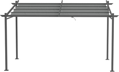 Outsunny Terrassendach Pergola approx. 4x3m Terrassendachung Garten Pavillon Aluminium, Wall-mounted, Gartenpavillon mit Verstellbares Dach, UV Schutz, Sonnenschutz für Terrasse und Garten, Dunkelgrau - QUORE