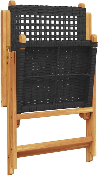 Tuinstoelen, kantelbaar, 6 stuks, PE-rotan, massief hout, zwart, outdoor stoelen met kantelfunctie en platte armleuningen, duurzame outdoor meubels - QUORE