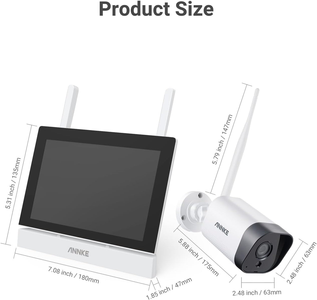 ANNKE Draadloos Beveiligingscamerasysteem, 7" LCD-monitor, 4CH WiFi-bewaking IPS-touchscreen met 4× 3MP IP Cameras, 30m nachtzicht, tweerichtingsaudio, bewegingsdetectie, 128GB SD-kaart inbegrepen