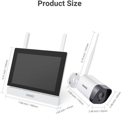 ANNKE Draadloos Beveiligingscamerasysteem, 7" LCD-monitor, 4CH WiFi-bewaking IPS-touchscreen met 4× 3MP IP Cameras, 30m nachtzicht, tweerichtingsaudio, bewegingsdetectie, 128GB SD-kaart inbegrepen