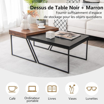 Salontafel – Koffietafel – Bijzettafel – Woonkamertafel – Tafeltje – Vintage Industrieel Design – Met 2 Tafels 120x60x46 cm – Met Verstelbare Anti-slip Voeten