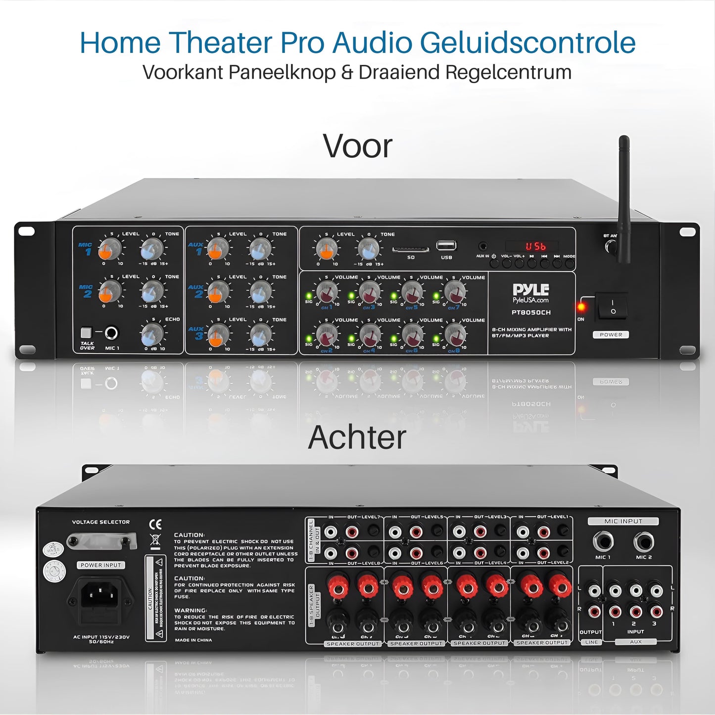 8-Kanaals Bluetooth Versterker – Draadloze Audio Versterker – Multi-Zone Mixer – Home Stereo Receiver – PA Versterker – 4000 Watt Vermogen – Voice Priority Functie