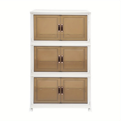 Extra Large Cabinet Locker Cabinet Storage Cabinet with Doors - Heavy-Duty PP/HIPS, Foldable Modular Design with 4-Wheel Mobility, 3-Tier Shelving System for Home, Office, Gym - Space-Saving Storage Cabinet with Door Locking