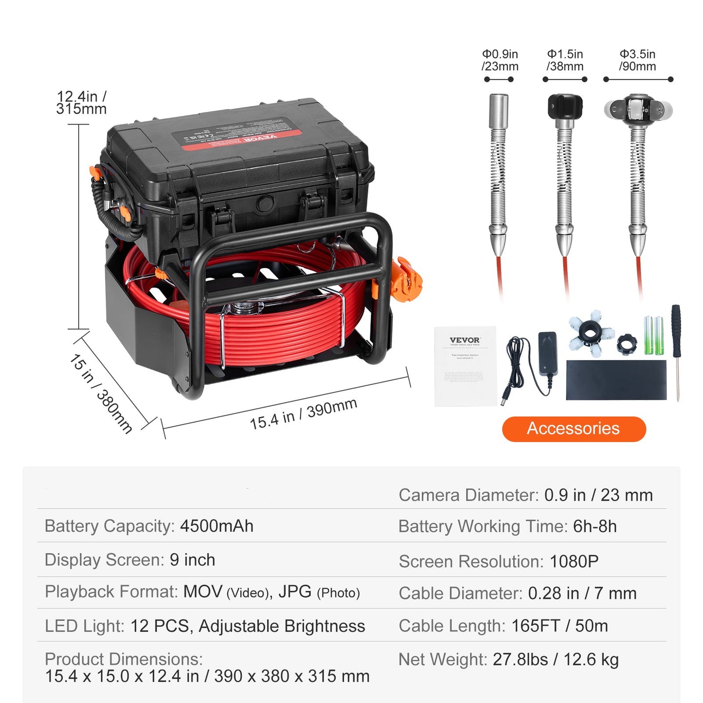 Rioolcamera – Inspectiecamera – Endoscoop – Leidingcamera – Buisinspectiecamera – 50 Meter Kabel – Zelfnivellerende Camera