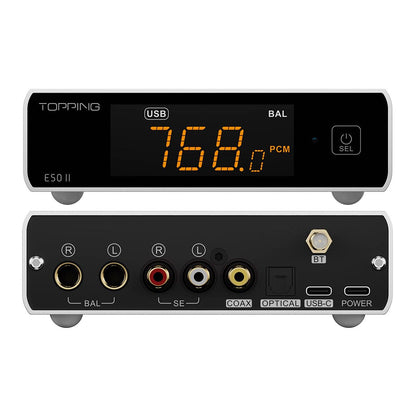 Topping E50II DAC Compacte Hi-Res audio-desktop met AK4497S, DSD512, PEQ 10-bands en Bluetooth LDAC voor hoofdtelefoon en luidsprekers, zilver