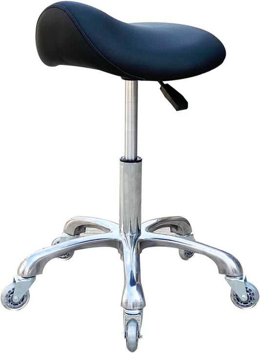 Professionele zadelkruk met wieltjes, ergonomisch, draaibaar, in hoogte verstelbaar, voor kliniek, tandarts, schoonheidssalon, tattoostudio, thuis, kantoor, zwart