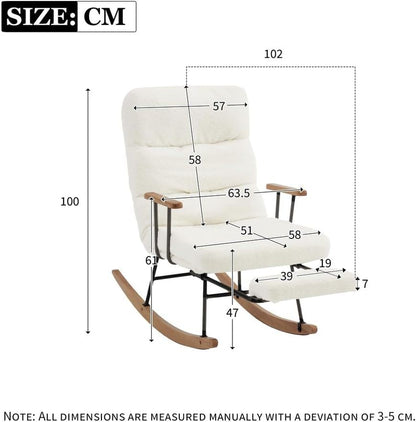 Schommelstoel – Schommelstoel Met Voetensteun – Relaxstoel – Fauteuil – Lounge Stoel – Verstelbare Rugleuning – Bouclé Stof Met Metalen Poten En Houten Basis