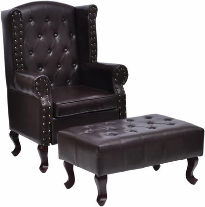 Tv-fauteuil – Relaxfauteuil – Fauteuil met Voetenbank – Relaxstoel – Kunstleren Fauteuil – Chesterfield Design – Kunstleer Bekleding – Stevige Houten Poten
