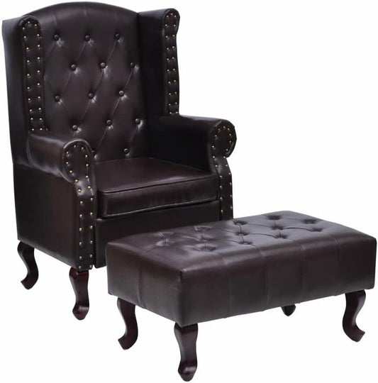 Tv-fauteuil – Relaxfauteuil – Fauteuil met Voetenbank – Relaxstoel – Kunstleren Fauteuil – Chesterfield Design – Kunstleer Bekleding – Stevige Houten Poten