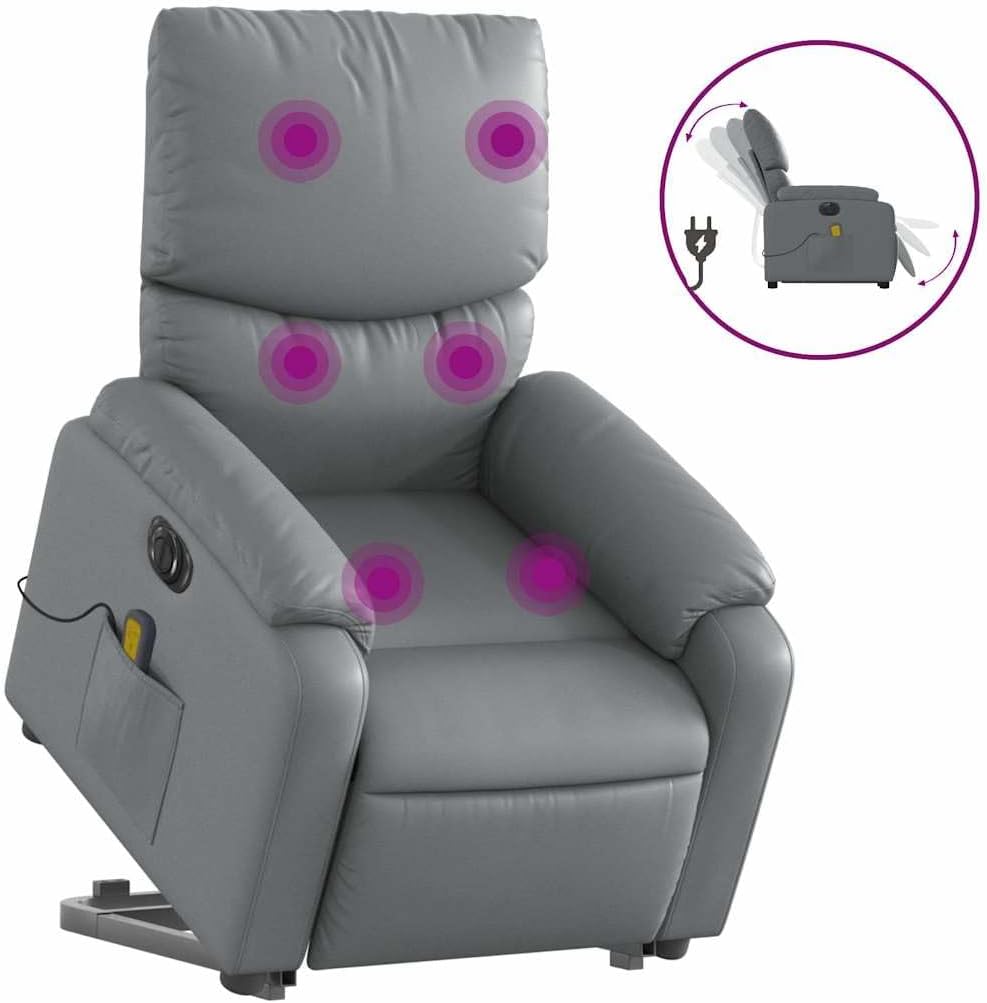 Elektrische Relaxfauteuil – Massagefauteuil – TV Stoel – Relaxstoel – Elektrische Ligstoel – Elektrische Opsta-Ondersteuning – 6-Punts Massagefunctie – Kunstleer Grijs