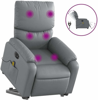 Elektrische Relaxfauteuil – Massagefauteuil – TV Stoel – Relaxstoel – Elektrische Ligstoel – Elektrische Opsta-Ondersteuning – 6-Punts Massagefunctie – Kunstleer Grijs