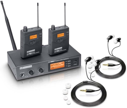 Draadloos In-Ear Monitorsysteem – In-Ear Monitor – IEM-Systeem – Draadloze Monitor – Podiummonitor – Set met 2 Riempacks en 2 In-Ear Hoofdtelefoons – 96 Kanalen, 584-607 MHz