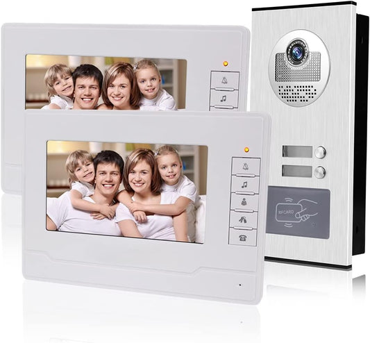 KDL Heimat 7 inch RFID video deurbel intercom deurtelefoon systeem 2 monitoren met 1 IR camera Nachtzicht 800x480 Hoge resolutie voor meerdere appartementen / gezinnen