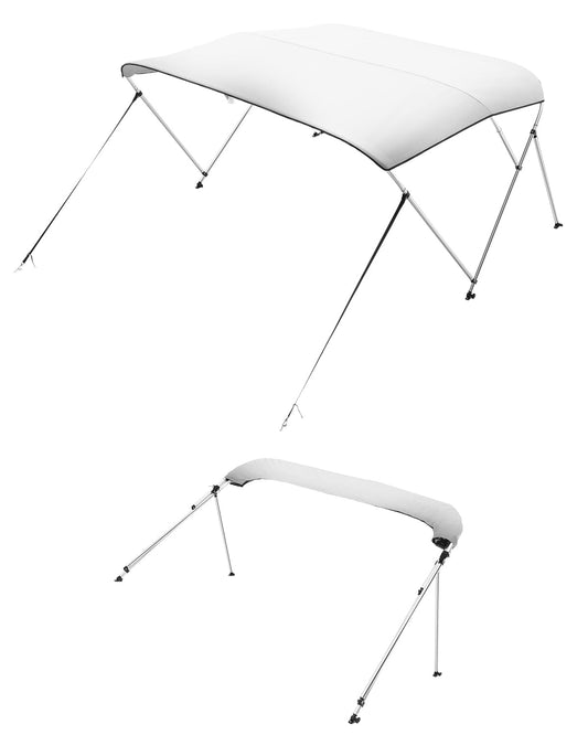 VEVOR Bimini-tops met 3 bogen, 600D polyester luifel met aluminium frame, waterdicht en zonnescherm bootluifel met opbergtas, 2 steunstangen, 4 riemen, 6'Lx (170-182 cm) Bx46 "H, lichtgrijs