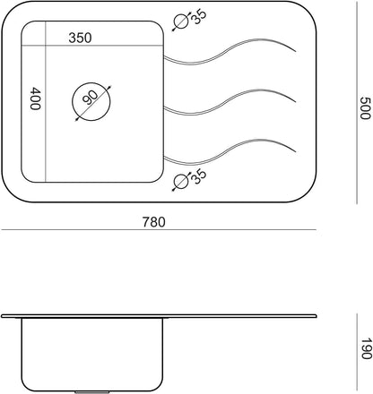 QUADRON spoelbak glazen spoelbak keuken | afmeting 78 x 50 x 19 cm, kleur: PVC Golden | GLEN 211 gehard glas gootsteen | inbouwspoelbak met kraangat enkele gootsteen keukenspoelbak roestvrij staal