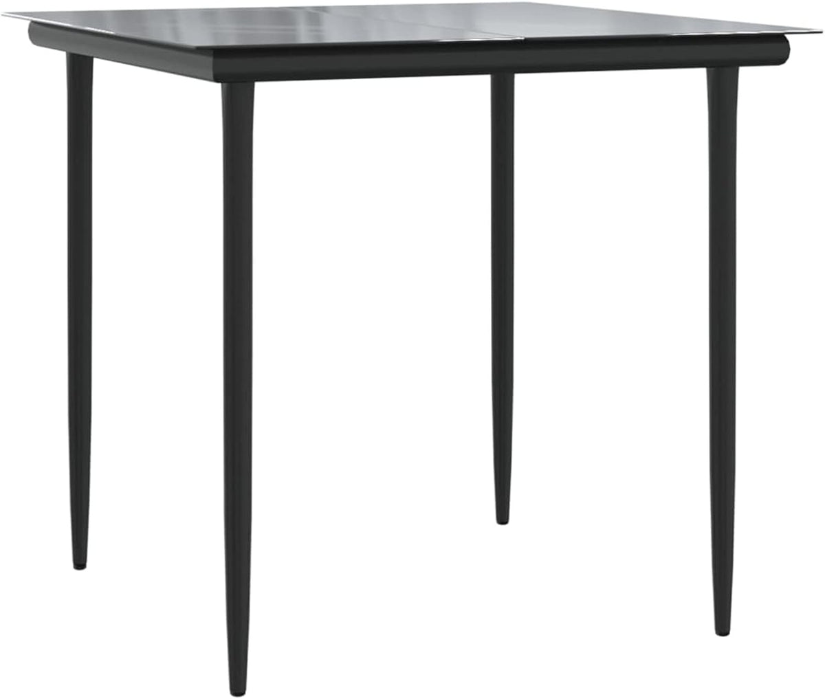 Tidyard Set of 3 for Dining Room, Garden, Outdoor, Poly Rattan, Black, Steel, Glass, Table Set and 2 Dining Chairs for Garden, Outdoor, Outdoor Patio - QUORE