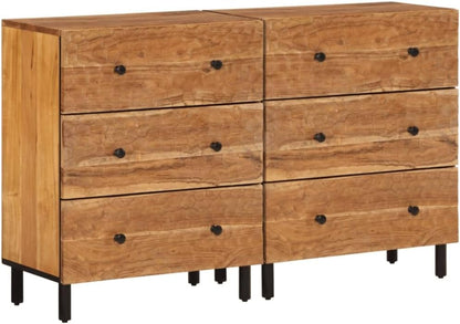 vidaXL Side cabinets 2 pcs 60x33x75 cm solid acacia wood, storage cabinet, dresser cabinet, side cabinet, wall cabinet, storage cabinet, dresser cabinet, sideboard black - QUORE