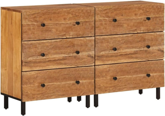 vidaXL Side cabinets 2 pcs 60x33x75 cm solid acacia wood, storage cabinet, dresser cabinet, side cabinet, wall cabinet, storage cabinet, dresser cabinet, sideboard black - QUORE