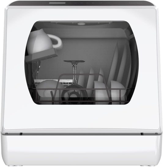 Hermitlux Draagbare vaatwasser met 4 deksels, 5 l watertank, kleine vaatwasser met 6 programma's, wit