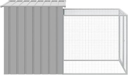 Outdoor Chicken Coop with Run, Rabbit Chicken Coop, Bird Cages, Rabbit Cages, Laying Hens, Galvanized Steel, Light Grey, 110 x 201 x 110 cm - QUORE