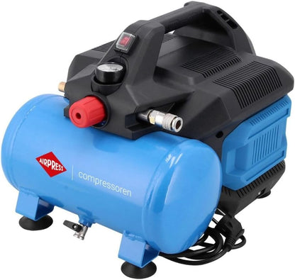 Stille Olievrije Compressor – Luchtcompressor – Zuigercompressor – Mini Compressor – Persluchtcompressor – Compact 6 Liter – 8 Bar Maximale Druk