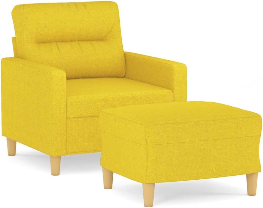Fauteuil met Kruk – Lichtgele Stoel – Relaxstoel – Leesstoel – Televisiestoel – Comfortabele Zitting – Stofbekleed – Compact Modern Design – 60 cm Breed