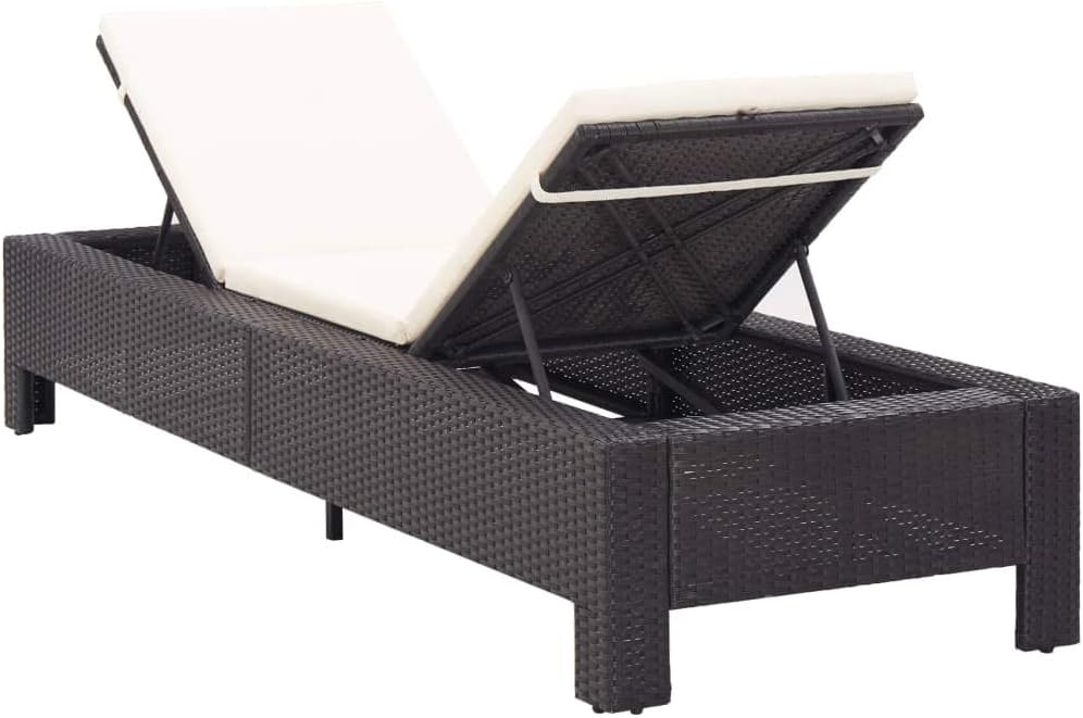Tidyard Polyrattan sun bed black garden rattan folding rattan sun bed outdoor sun bed 220 x 75 x 35 cm - QUORE