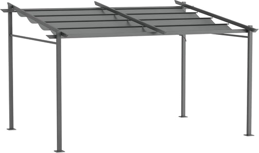 Outsunny Terrassendach Pergola approx. 4x3m Terrassendachung Garten Pavillon Aluminium, Wall-mounted, Gartenpavillon mit Verstellbares Dach, UV Schutz, Sonnenschutz für Terrasse und Garten, Dunkelgrau - QUORE