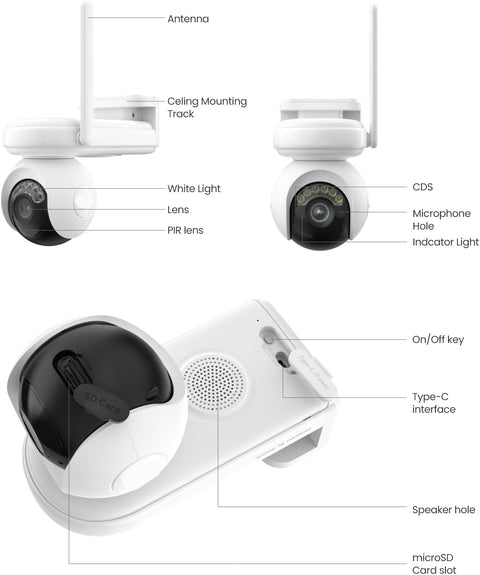 Beveiligingscamera - Zonnebeveiligingscamera - Camerabewaking - Ddraadloos - Batterijlevensduur - 500 dagen-  360° Kantelen - Automatisch Volgen - ColorX Nachtzicht - Wi-Fi 6 - 4K - Ultra HD - Wit