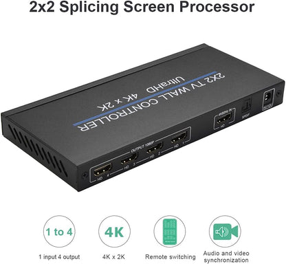 Swallows Video Wall Controller 2X2, 4K 60Hz 2x2 TV Video Wall Controller Screen Stitching Processor Splicer 2x1 3x1 1x3 1x2 4x1 1x4 HD Video Splicer voor PS4 HDTV (4K 60HZ)