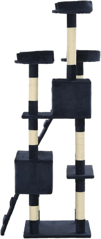 Krabpaal – Kattenkrabpaal – Kattenboom – Krabmeubel – Kattenhuis – Met Sisal Kolommen – 170 cm Hoog – Zacht Pluche – Blauw