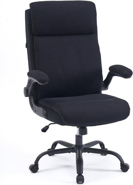 CASTLOVE Stoffen Bureaustoel Ergonomische Computer Bureaustoel Draaibare Brede Executive Office Chair met Opklapbare Armsteun voor Kantoor Thuis (Zwart)