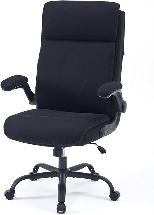 CASTLOVE Fabric Office Chair Ergonomic Computer Office Chair Swivel Wide Executive Office Chair with Folding Armrest for Office Home (Black) - QUORE