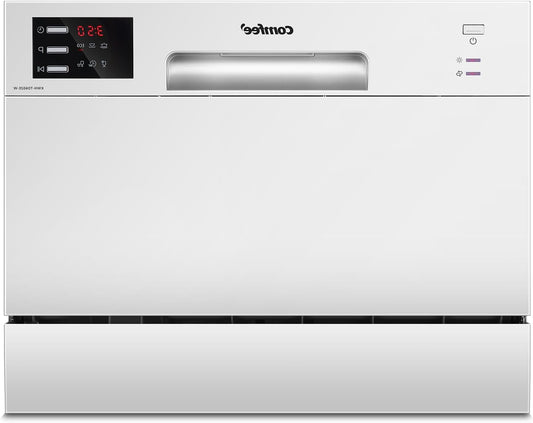 COMFEE TD602E-W Compact Freestanding Dishwasher LED Display, 6.5 Litres, White, Noise Level: 47 dB - QUORE