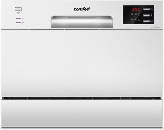 COMFEE TD602E-W Compacte vrijstaande vaatwasser, led-display, 6,5 liter, wit, geluidsniveau: 47 dB