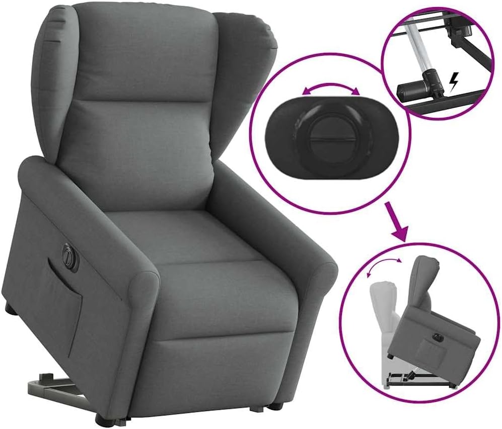 Relaxfauteuil – Elektrische Relaxstoel – Sta-op Stoel – TV Stoel – Draaifauteuil – Elektrische Verstelbare Rugleuning – Sta-op Hulp – Donkergrijze Stoffen Bekleding
