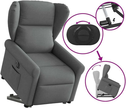 Relaxfauteuil – Elektrische Relaxstoel – Sta-op Stoel – TV Stoel – Draaifauteuil – Elektrische Verstelbare Rugleuning – Sta-op Hulp – Donkergrijze Stoffen Bekleding