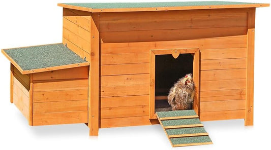 Melko Chicken coop 149 x 80 x 79 cm, chicken coop with folding roof and 2 nesting places for small animals made of wood - QUORE