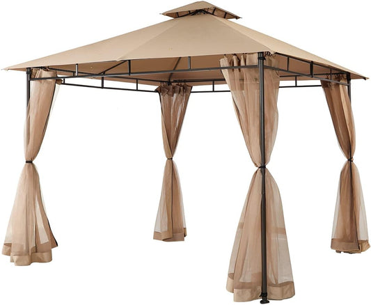 Sekey Paviljoen 3 x 3 cm, waterdicht, stabiel, winterbestendig, met 4 muggennetten, voor tuin, binnenplaats, terras, partytent, tuintent voor festivals, evenementen, feesten, picknick, kaki