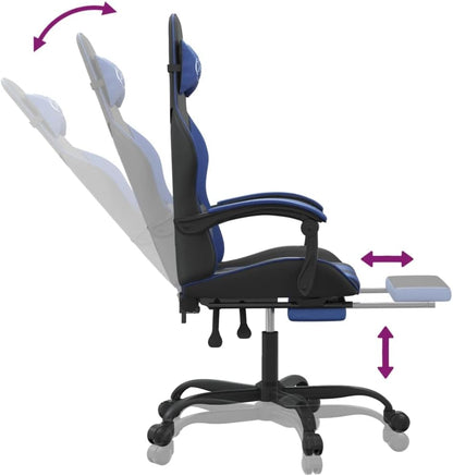 Gamingstoel – Gamestoel – Gaming Chair – Bureaustoel – Game Stoel – Kunstleer Zwart/Blauw – Verstelbare Rugleuning en Voetsteun