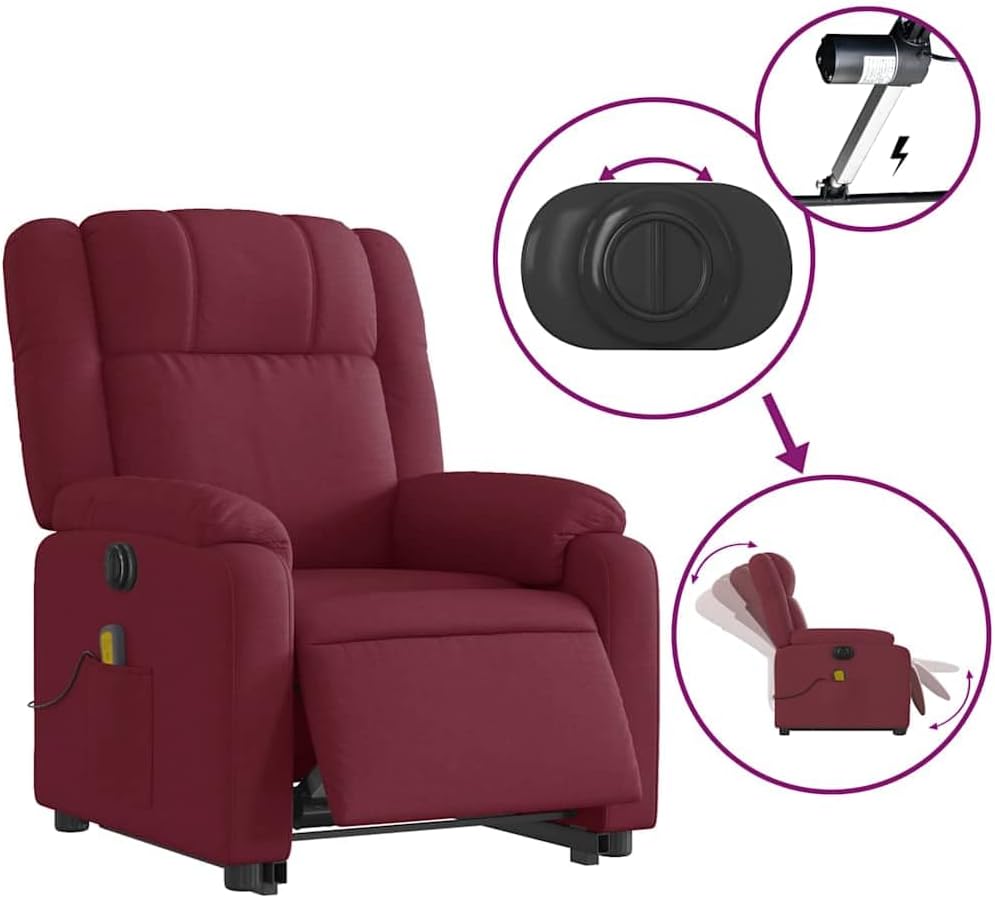 Elektrische Massagestoel – Sta-op Stoel – Relaxfauteuil – TV Fauteuil – Verstelbare Ligstoel – Wine Red Stof – Elektrische Kantelfunctie – 6-Punts Massage