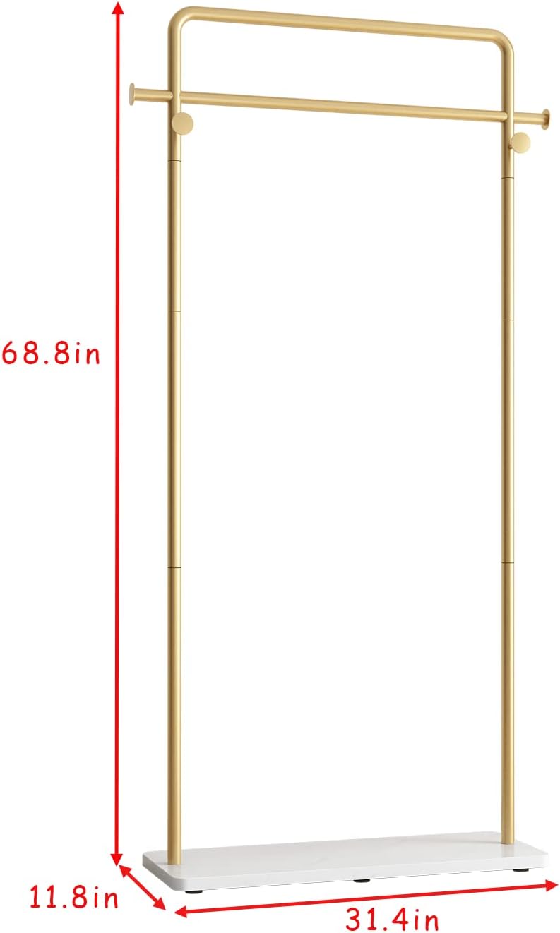TIEOU Gouden kledingrek met plank, gouden kledingrekken voor boetieks, vrijstaand kledingrek voor hangende kleding, gouden kapstok, klein metalen kledingrek voor zwaar gebruik, Industrieel kledingrek
