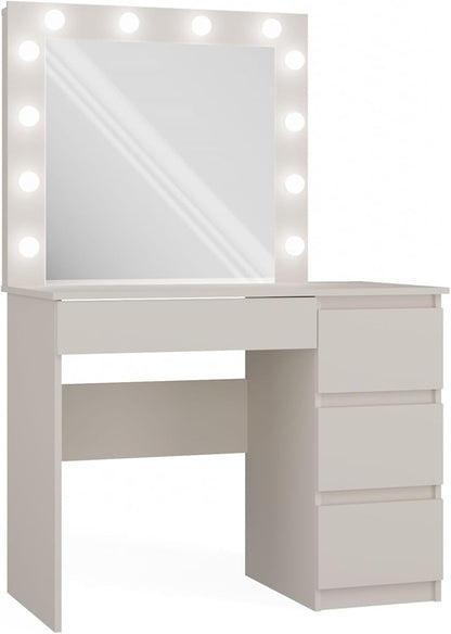3E 3xE living.com Dressing table with mirror, LED lighting: four drawers, color: cashmere, three drawers on the right - QUORE