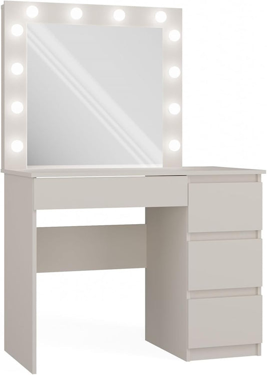 3E 3xE living.com Dressing table with mirror, LED lighting: four drawers, color: cashmere, three drawers on the right - QUORE