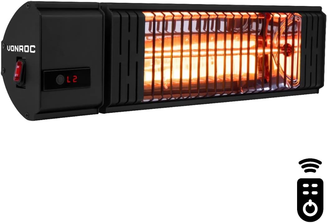 VONROC Heater Volsini PRO - Terrasverwarmer – 2000W – Sfeervol - Incl. instelbare warmteniveaus, timer, LCD-scherm en afstandsbediening