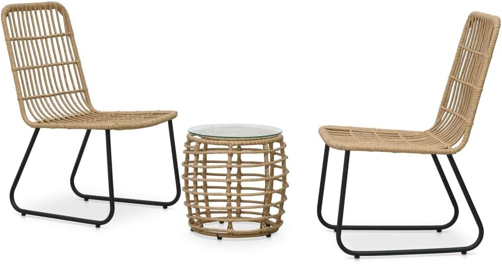 Festnight Set van tafel en stoelen, 3-delig, tuinmeubelen voor buiten, synthetische rotan, eikenkleur - QUORE