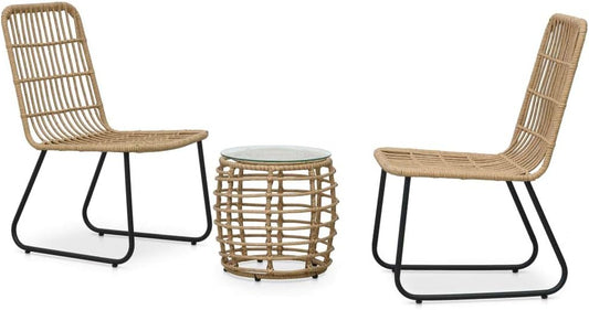 Festnight Set van tafel en stoelen, 3-delig, tuinmeubelen voor buiten, synthetische rotan, eikenkleur - QUORE