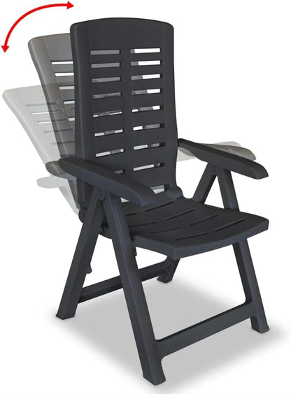 Tuinstoel – Tuinstoelen – Buitenstoel – Relaxstoel – Verstelbare Rugleuning – Weerbestendig Kunststof – Set van 2 – Antraciet – Inklapbaar – 60x61x108 cm