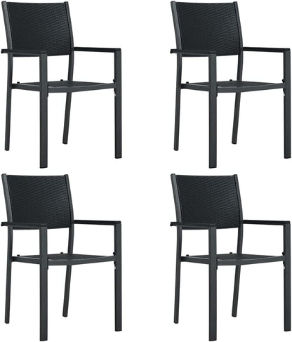 Set of 4 garden chairs made of plastic and steel, rattan design, weatherproof, outdoor patio, porch, colour black, easy to clean and move - QUORE