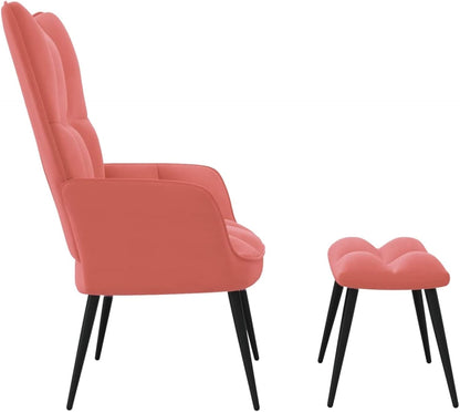 Relaxchair with stool reclining chair lounge chair living room chair with stool chair living room pink velvet - QUORE